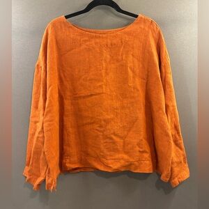 bryn Walker Burnt Orange linen Blouse medium tunic boho classic chic
